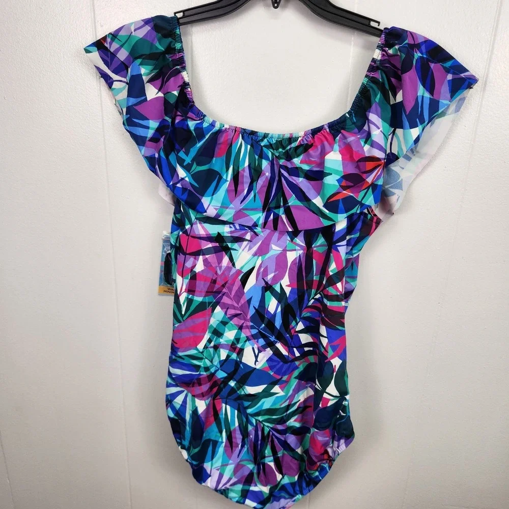 Swim Solutions Off The Shoulder Tummy‎ Control One Piece Swimsuit 18 ymy2823 - Picture 8 of 9